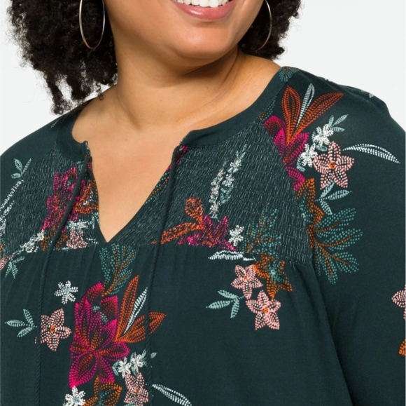 DANIEL RAINN Elowen Smocked Tassel Detail Knit Top Floral Green 3/4 Slee… - Picture 4 of 13